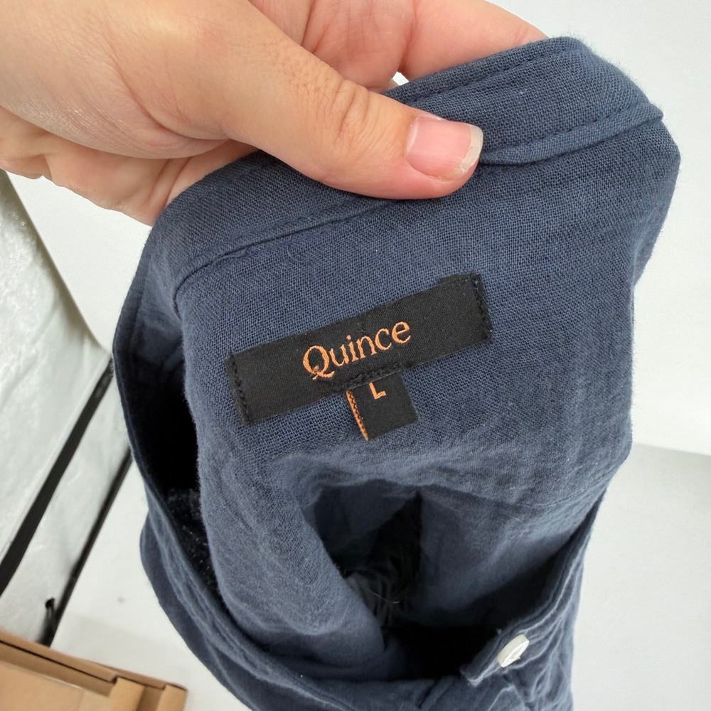 Quince Indigo Blue Organic Cotton Gauze Roll Sleeve Henley Shirt Top Large - Picture 3 of 7